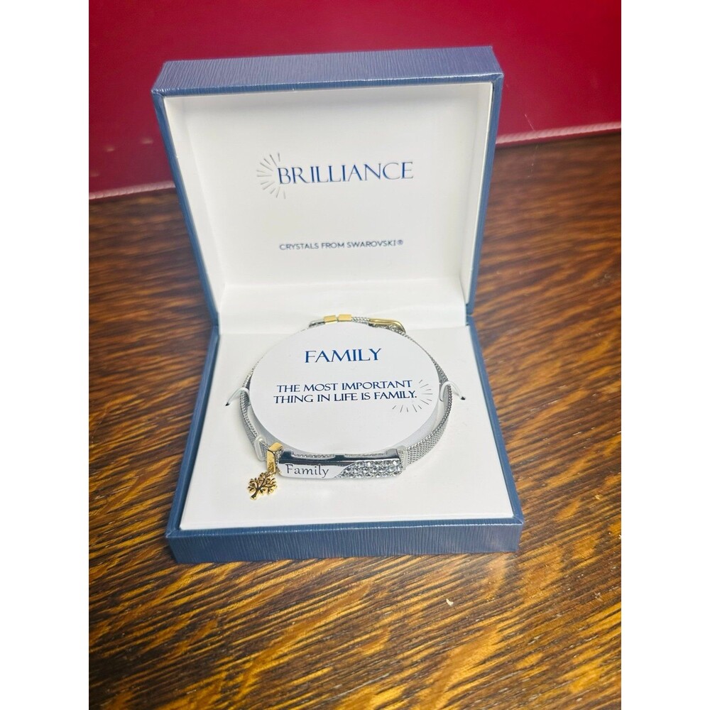 Brilliance Two-Tone Family Bar Bracelet Crystals From Swarovski NIB Gold Tree